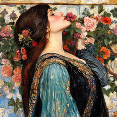 14 Woman Smelling Flowers Digital Art, Living Room Wall Decor, Large Square Artwork, Elegant Wall Art for Home, Woman with Flowers Print