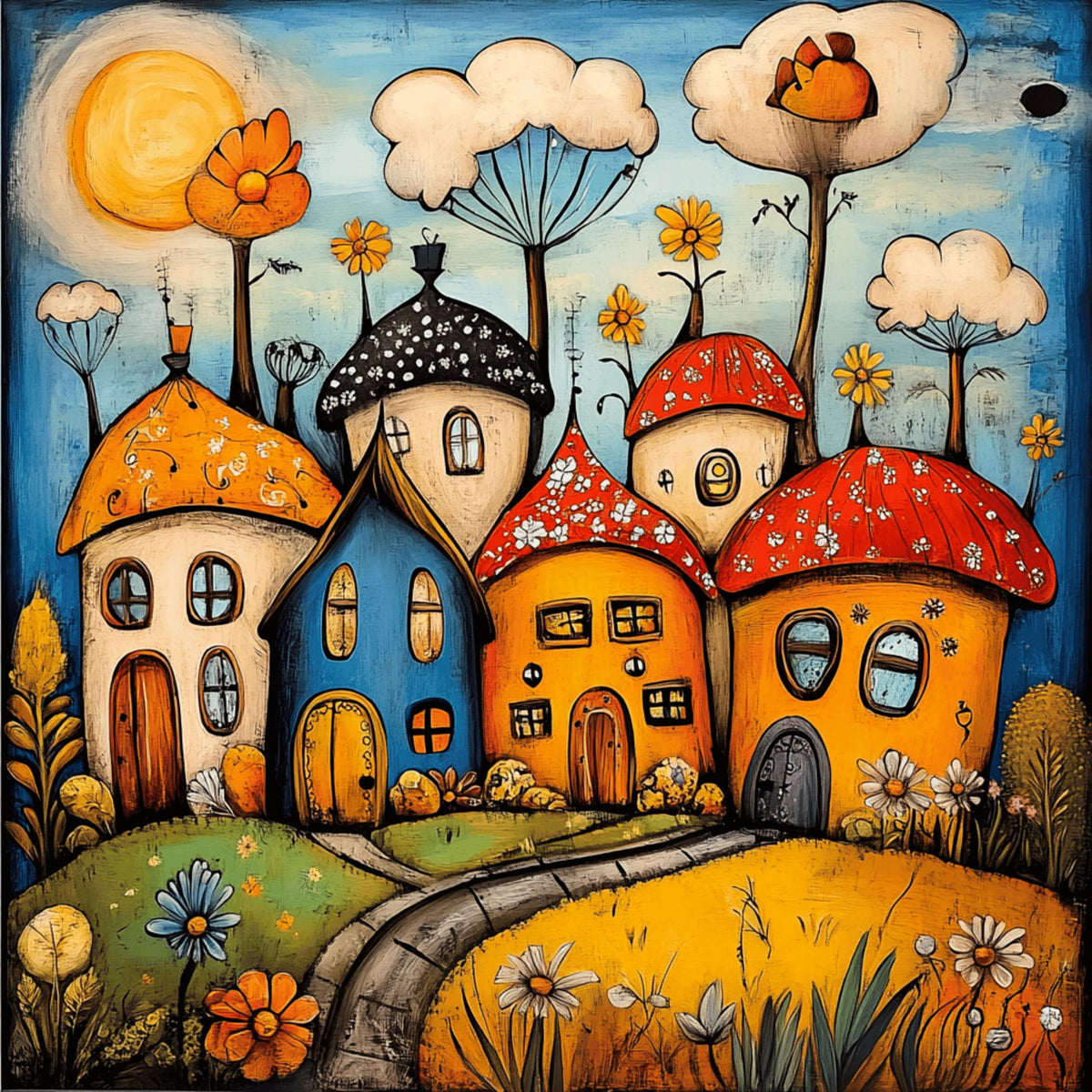 75 digital images whimsical houses village artwork town art kid's playroom large square artwork fairy tale decor nursery art