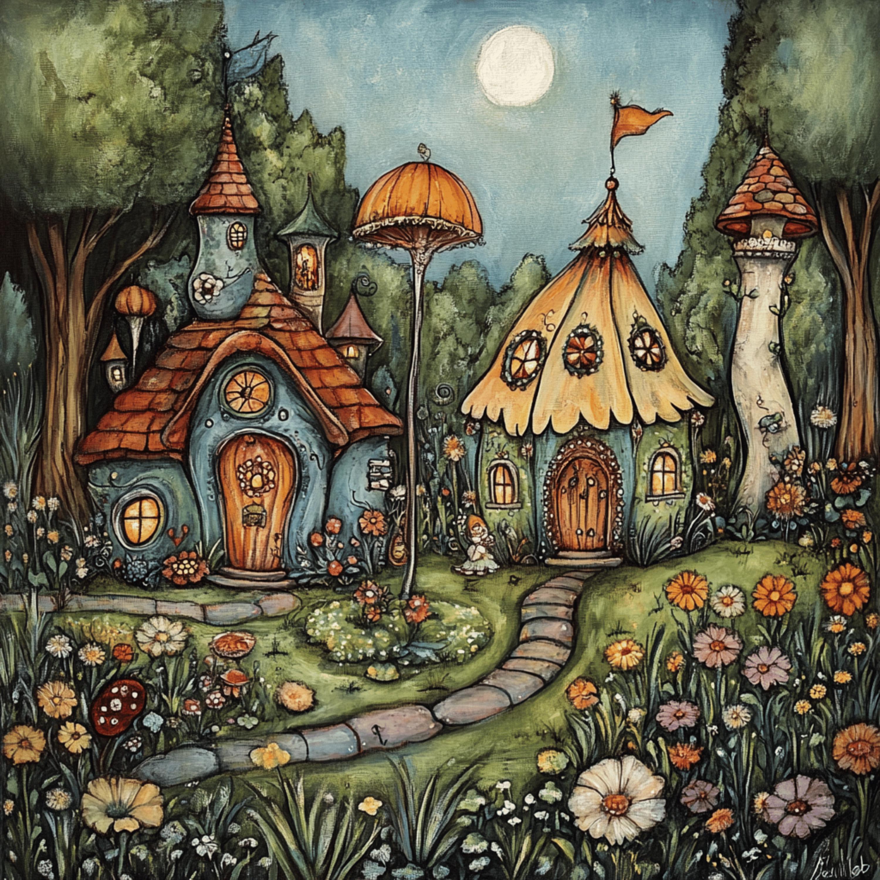 75 digital images whimsical houses village artwork town art kid's playroom large square artwork fairy tale decor nursery art