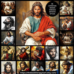 Christian Art Bundle, 55 Jesus Religious Digital Images, Christmas Wall Decor, Large Square Artwork Set, Christian Faith Images