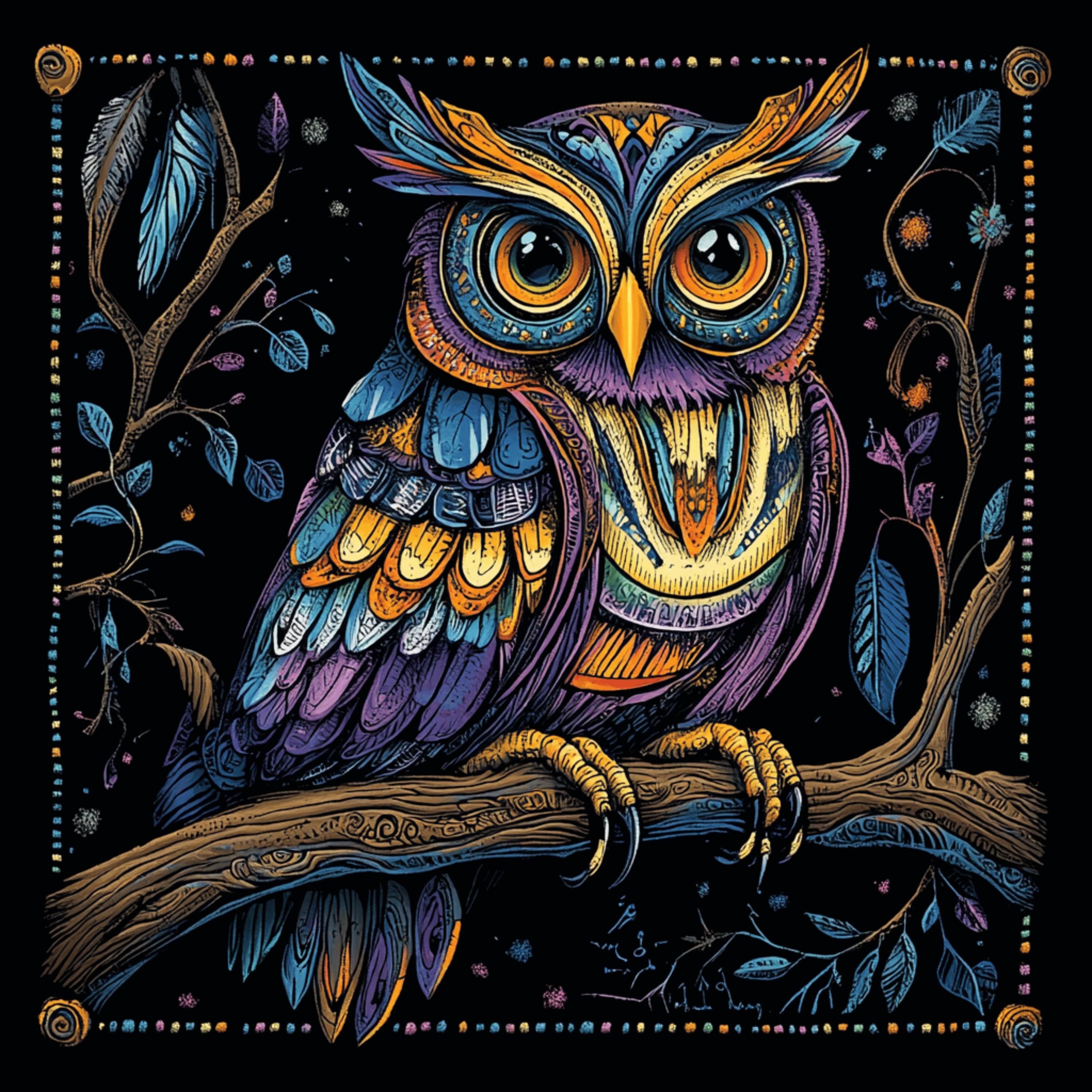 100 Owl Digital Art Print, Various Artistic Styles, Owl Poster, Large Square Artwork, 100 Digital Images, Wall Decor, Nature Artwork