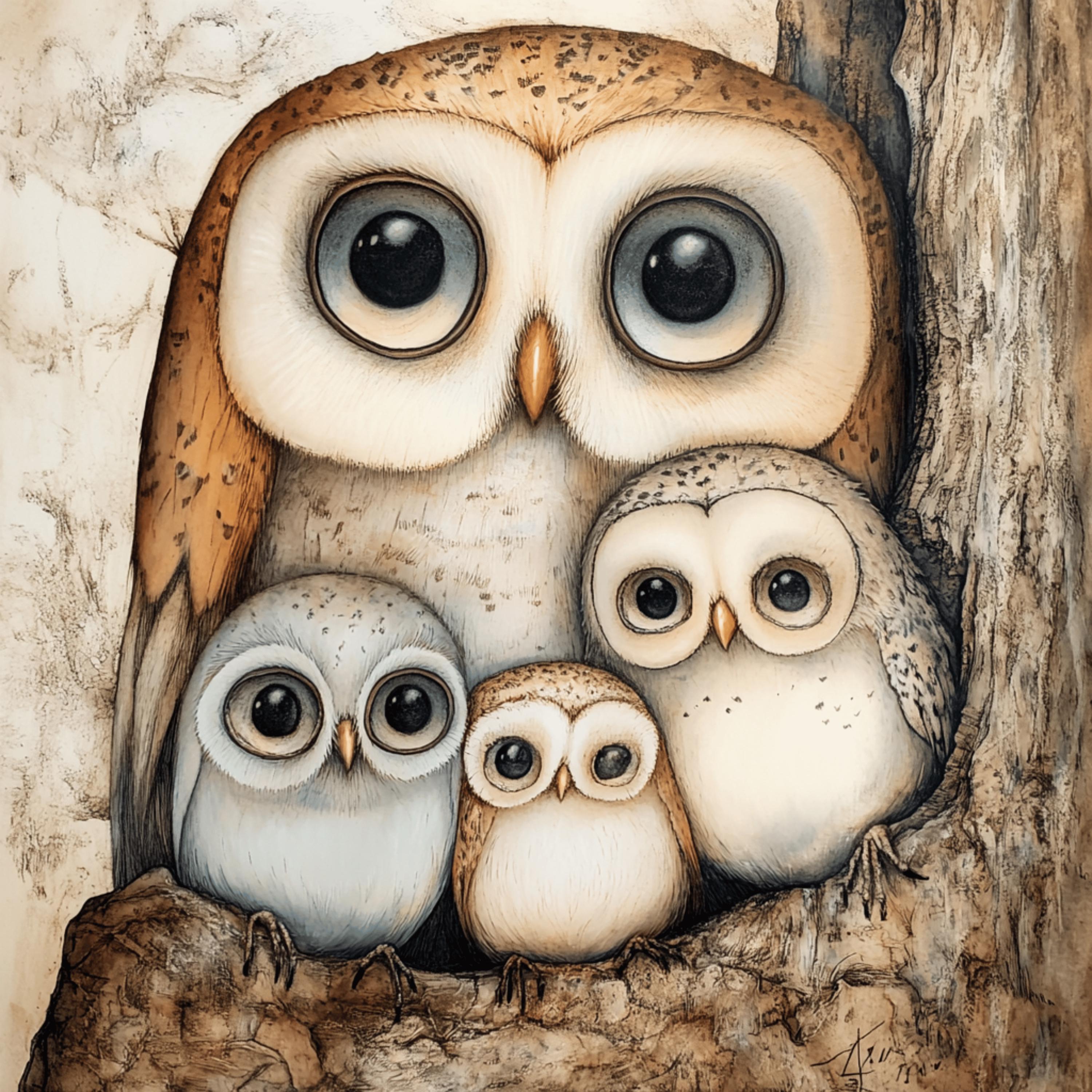 100 Owl Digital Art Print, Various Artistic Styles, Owl Poster, Large Square Artwork, 100 Digital Images, Wall Decor, Nature Artwork
