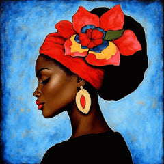 15 Black Woman Portrait Digital Art, Large Square Artwork, Vibrant Headwrap Art, Home Decoration, Modern Wall Art Prints Contemporary Ethnic