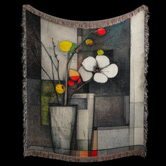 Modern Abstract Art Woven Blanket, Colorful Comforter Wall Tapestry, Luxury Throw Blanket with Flower Artwork, Free Personalisation.