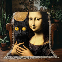 Woven Blanket Mona Lisa Cat Artwork Luxury Throw, Wall Tapestry, Home Décor, Unique Gift, Art Reproduction, Cozy Bedding