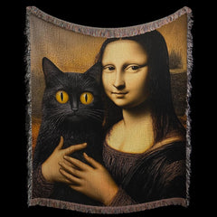 Woven Blanket Mona Lisa Cat Artwork Luxury Throw, Wall Tapestry, Home Décor, Unique Gift, Art Reproduction, Cozy Bedding