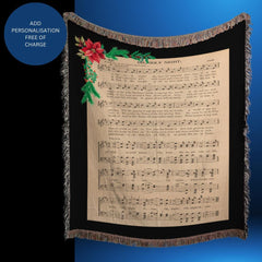 Woven Blanket, Oh Holy Night Music Sheet Design Cozy Luxury Throw Three Sizes Available Ideal Christmas Gift Home Decor, Wall Hanging.