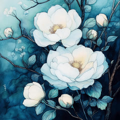12 Large Square Boho Artwork, White Blue Flower Digital Images, Set of 12, Floral Wall Art, Botanical Print, Home Decor
