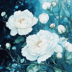 12 Large Square Boho Artwork, White Blue Flower Digital Images, Set of 12, Floral Wall Art, Botanical Print, Home Decor