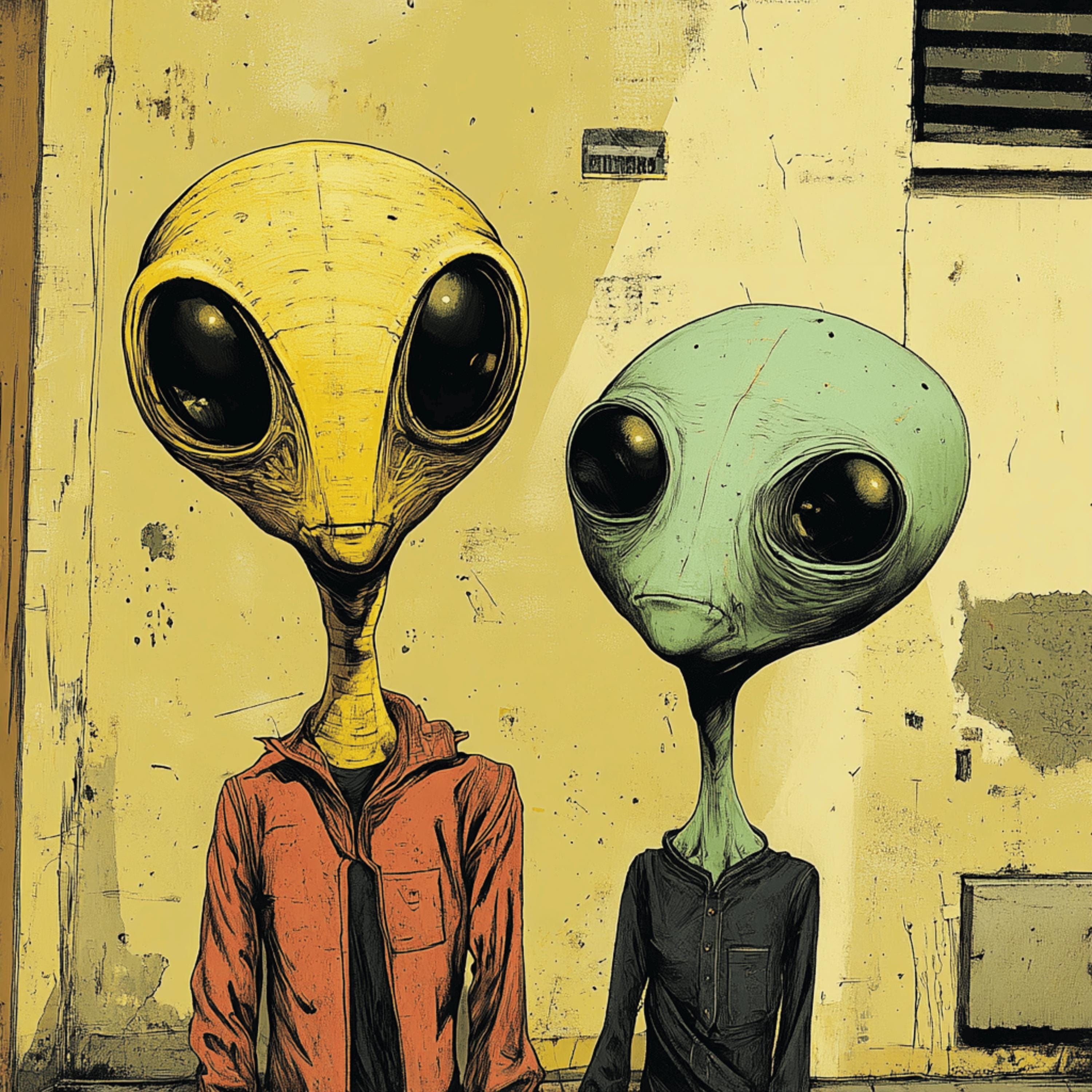 11 Alien digital art digital images, comic book style, extraterrestrial wall decor, large square wall artwork, sci-fi home decor