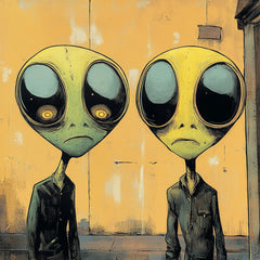 11 Alien digital art digital images, comic book style, extraterrestrial wall decor, large square wall artwork, sci-fi home decor