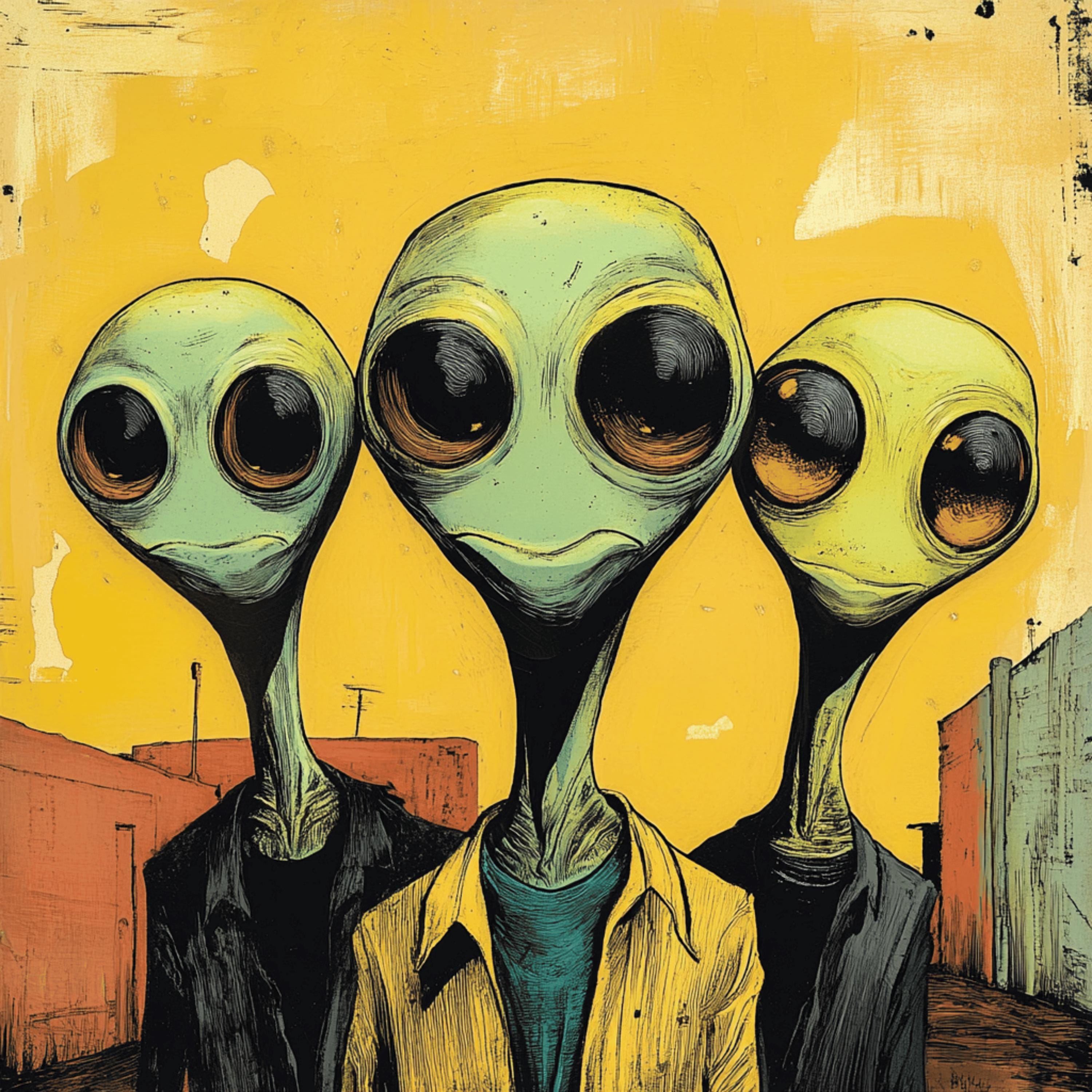 11 Alien digital art digital images, comic book style, extraterrestrial wall decor, large square wall artwork, sci-fi home decor