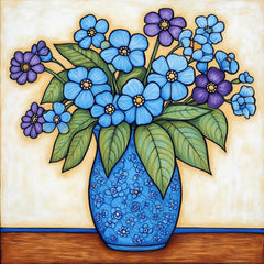 12 Digital Images, Flowers in a Blue Vase, Floral Artwork, Wall Decor, Large Square Artwork, Printable Art, Home Decorations