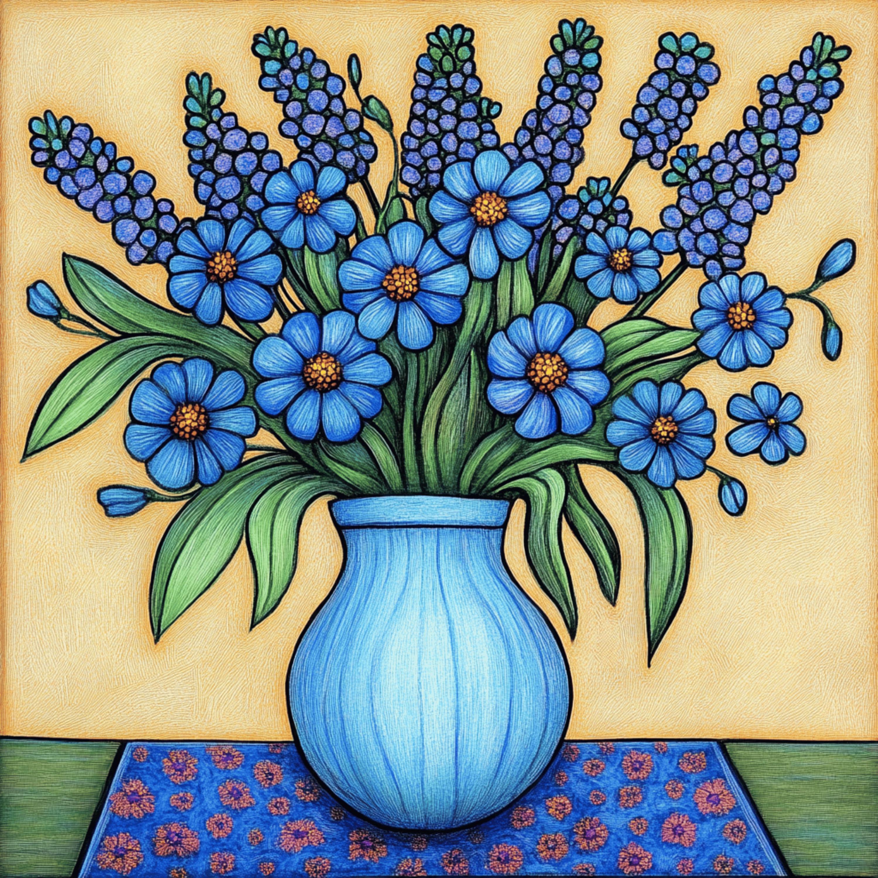 12 Digital Images, Flowers in a Blue Vase, Floral Artwork, Wall Decor, Large Square Artwork, Printable Art, Home Decorations