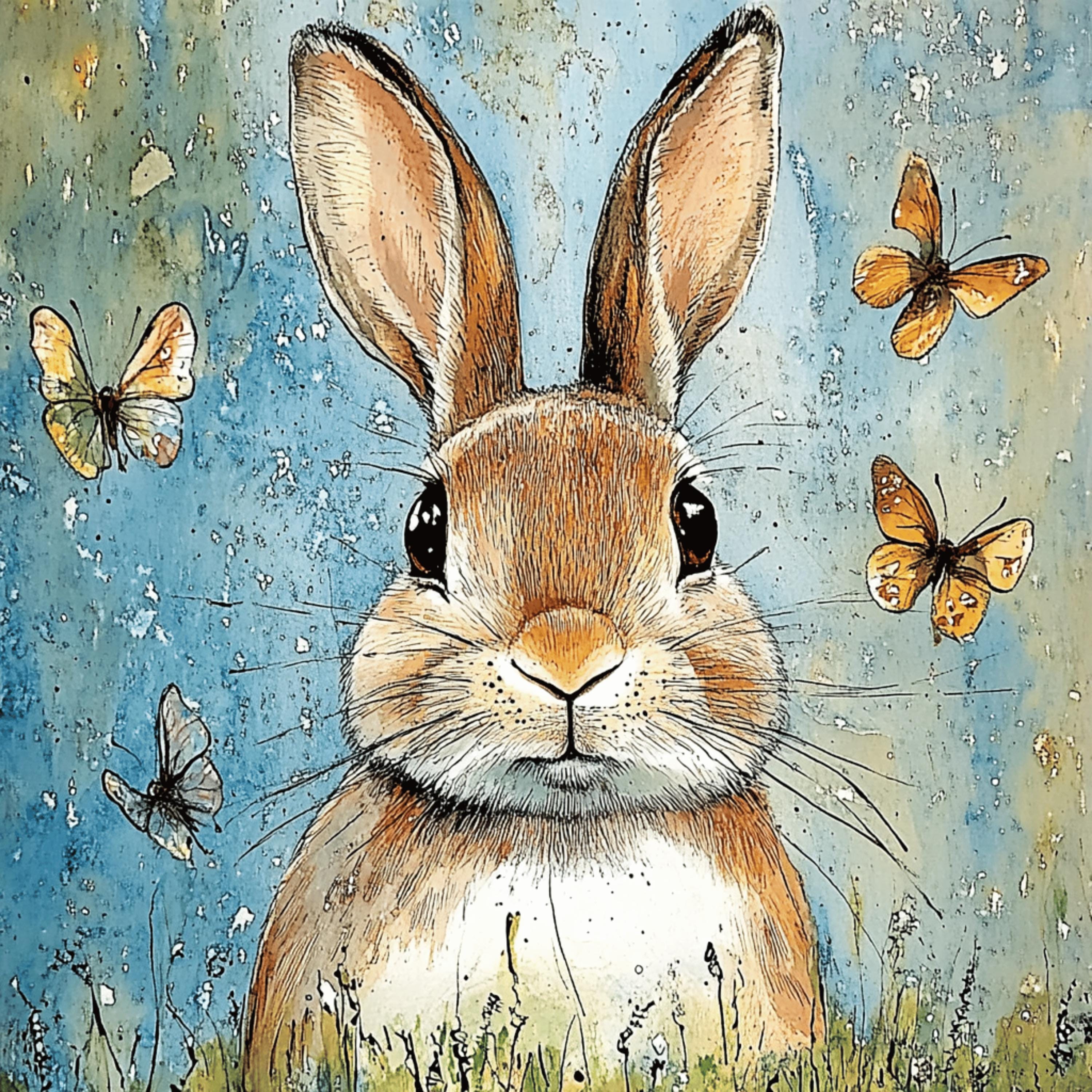 11 Cute Rabbit with Butterflies Wall Art, Easter Bunny Poster, Spring Equinox Artwork, Large Square Poster, Ostara Decor, Digital Download