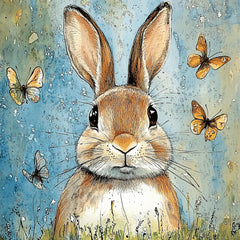 11 Cute Rabbit with Butterflies Wall Art, Easter Bunny Poster, Spring Equinox Artwork, Large Square Poster, Ostara Decor, Digital Download