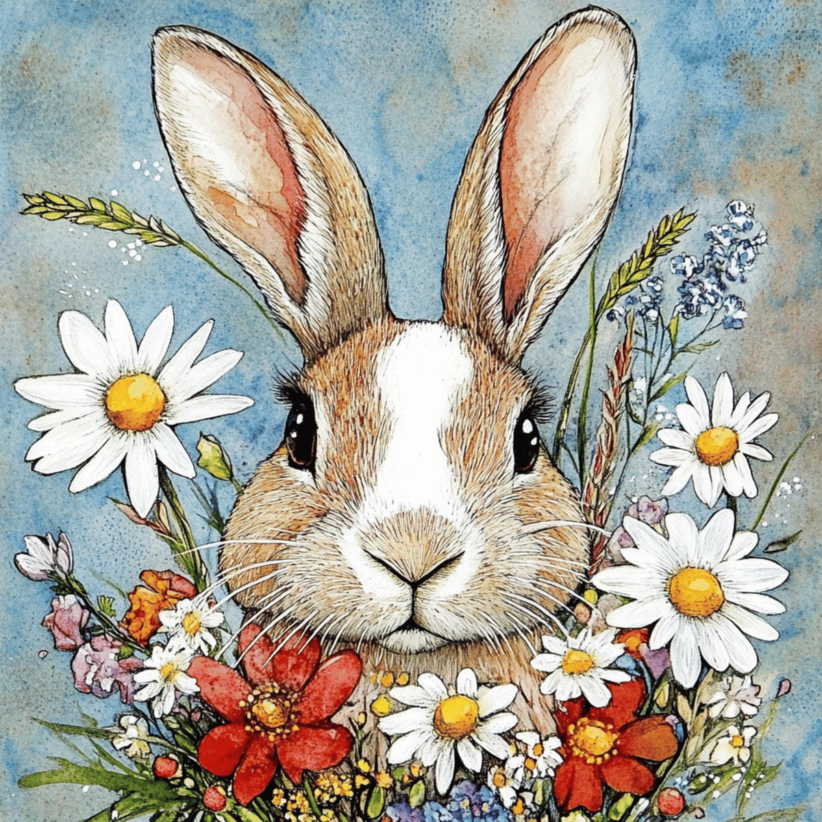 11 Cute Rabbit with Butterflies Wall Art, Easter Bunny Poster, Spring Equinox Artwork, Large Square Poster, Ostara Decor, Digital Download