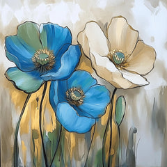 12 Blue Poppies Digital Art Set, Floral Artwork Collection, 12 Digital Images, large Square Poster Art, Wall Decor for Living Room