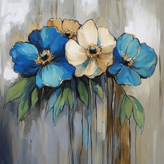 12 Blue Poppies Digital Art Set, Floral Artwork Collection, 12 Digital Images, large Square Poster Art, Wall Decor for Living Room