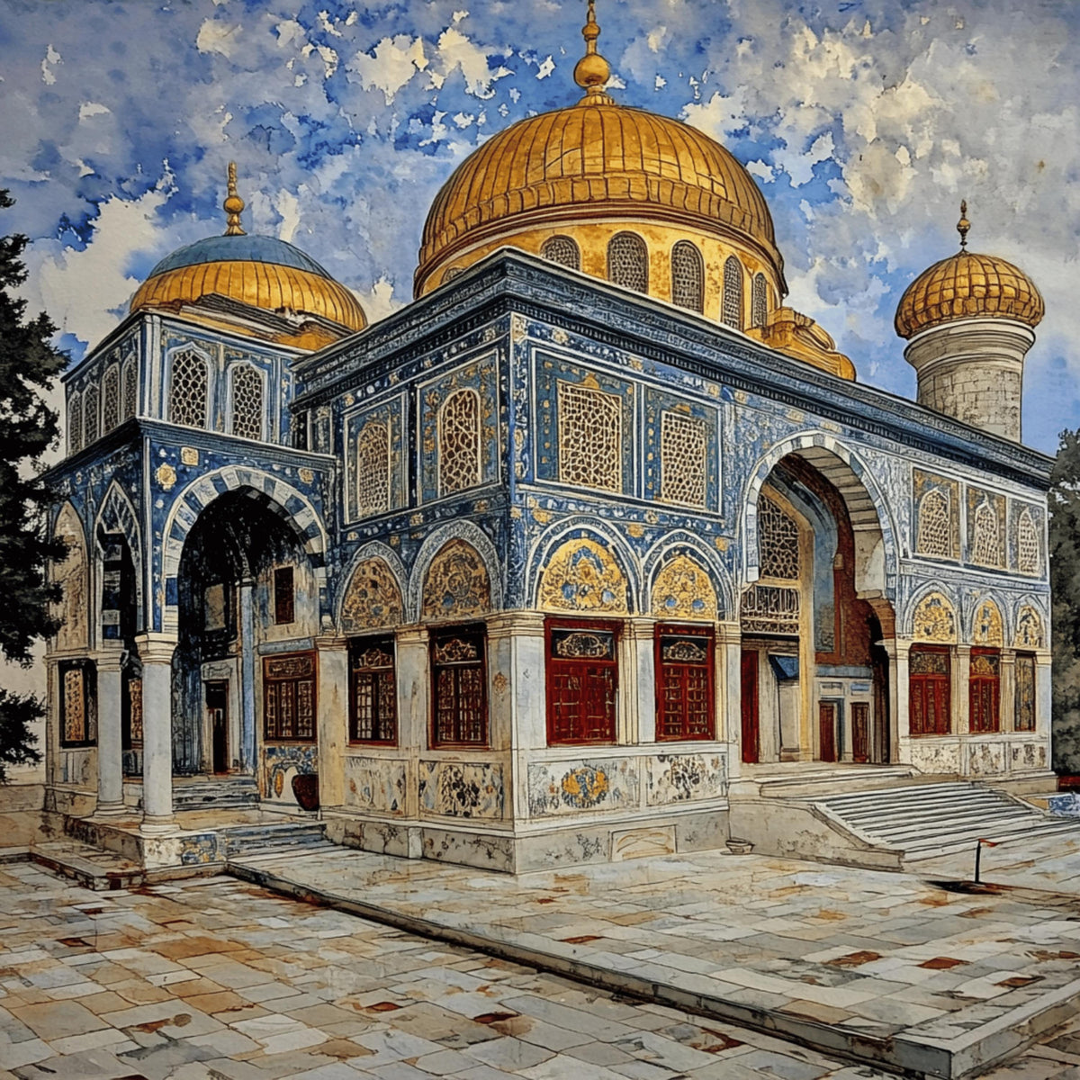 70 Istanbul Artwork Poster, 70 Digital Images, Large Square Art Print, Cityscape Painting, Vibrant Wall Decor, Boats and Mosque Illustration