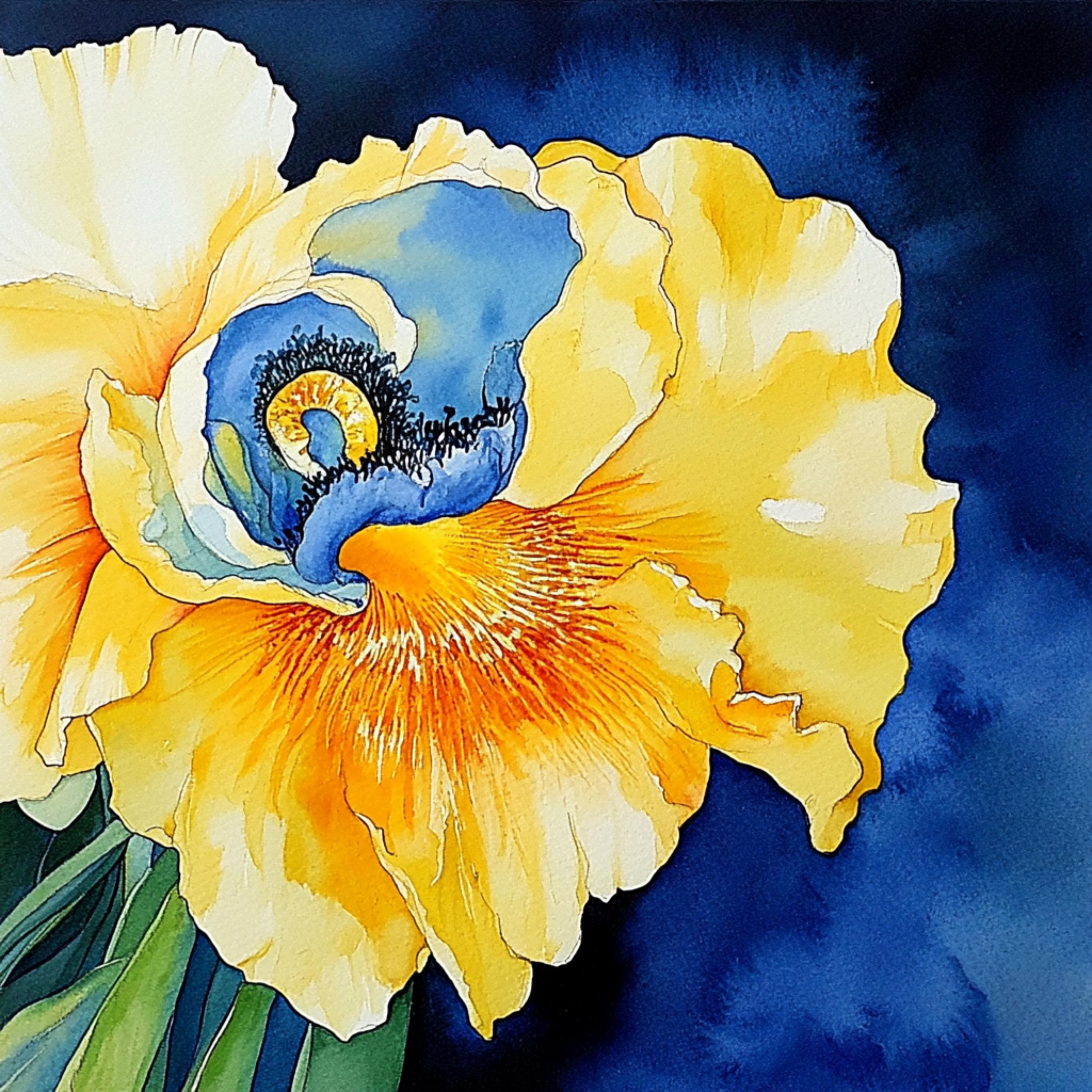 13 Iris Flower Large Square Artwork Poster, Digital Wall Art, Yellow and White Flower Print, Botanical Wall Decor, Home Office Art
