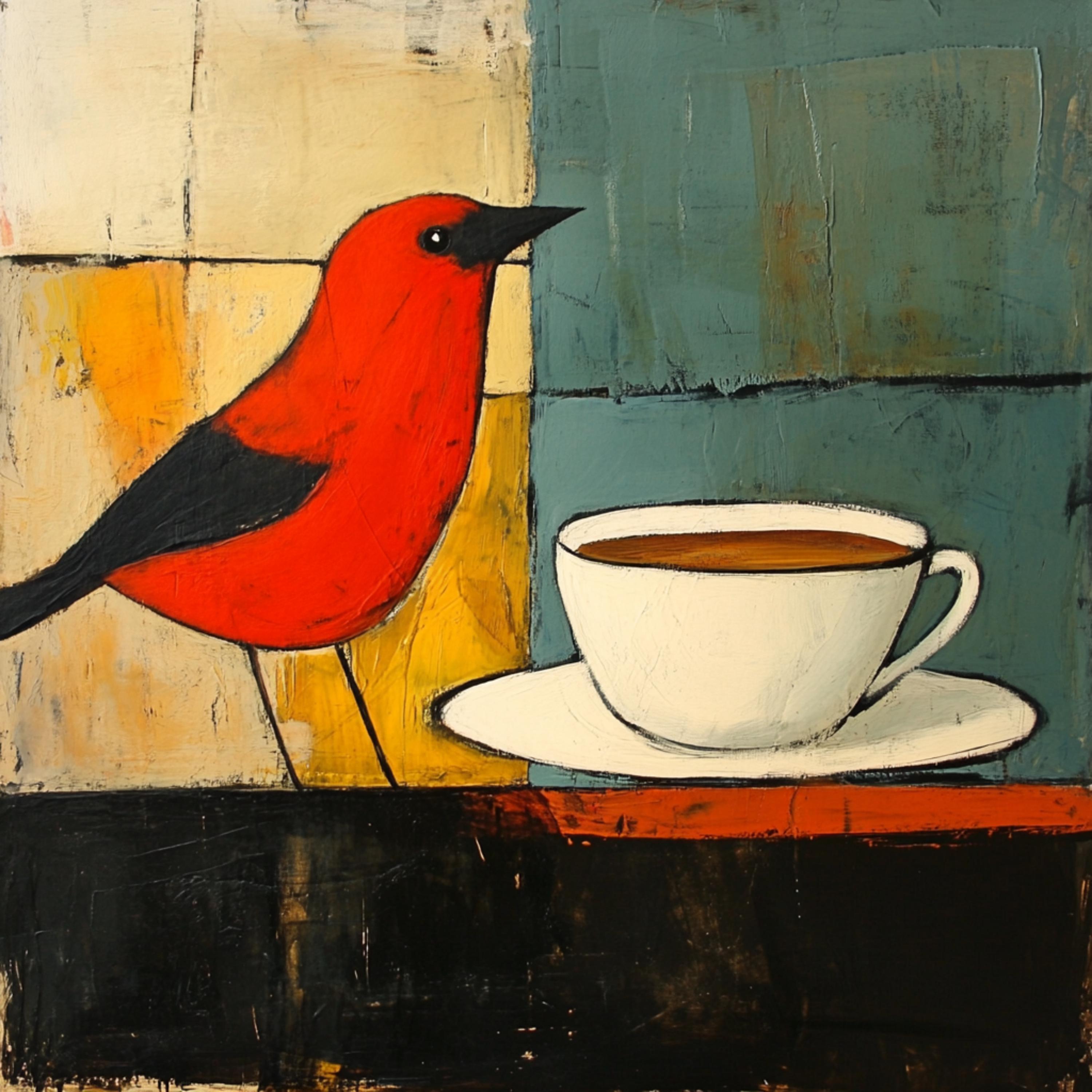 11 Bird with Coffee Wall Art, Digital Images Collection, Large Square Artwork for Modern Home Decor, Abstract Artwork, Parrot Decor.