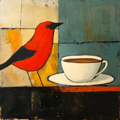 11 Bird with Coffee Wall Art, Digital Images Collection, Large Square Artwork for Modern Home Decor, Abstract Artwork, Parrot Decor.