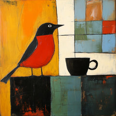 11 Bird with Coffee Wall Art, Digital Images Collection, Large Square Artwork for Modern Home Decor, Abstract Artwork, Parrot Decor.