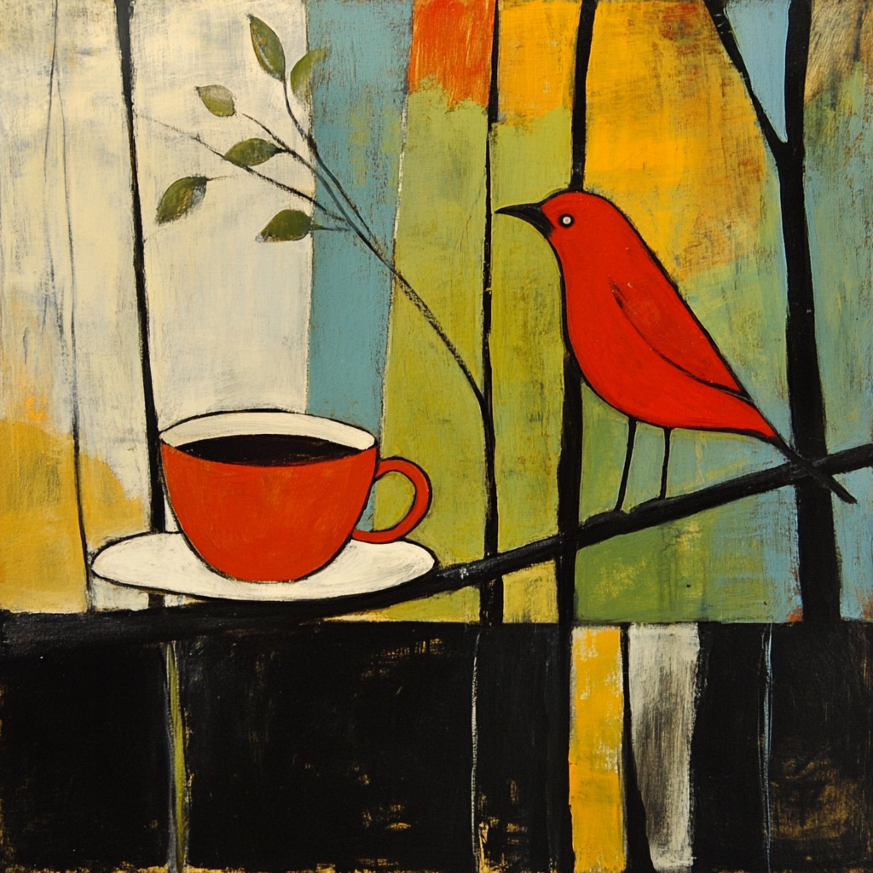 11 Bird with Coffee Wall Art, Digital Images Collection, Large Square Artwork for Modern Home Decor, Abstract Artwork, Parrot Decor.