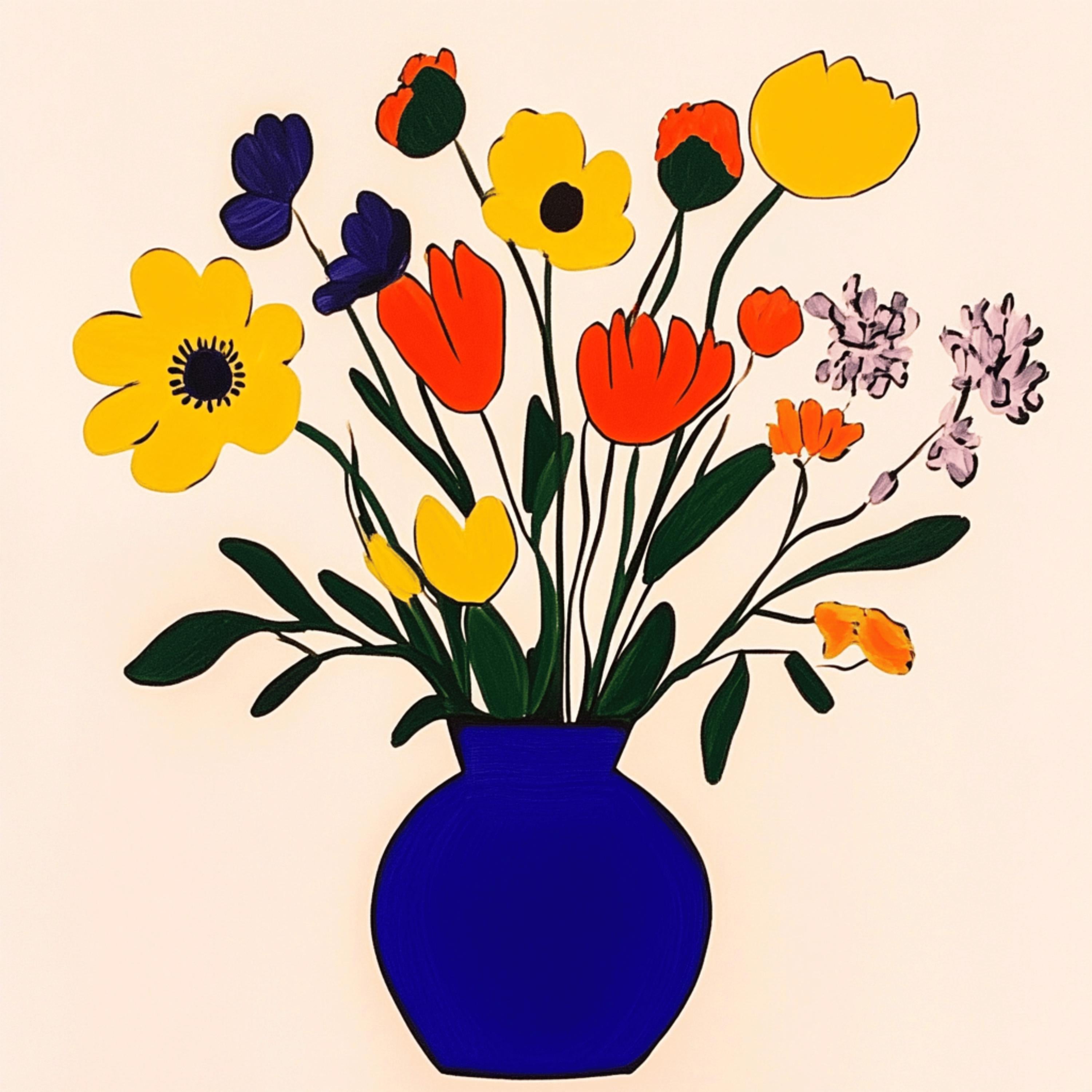 49 digital images, flowers in a vase, modern contemporary artwork, floral, boho, large square art poster, vibrant home decor
