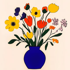 49 digital images, flowers in a vase, modern contemporary artwork, floral, boho, large square art poster, vibrant home decor