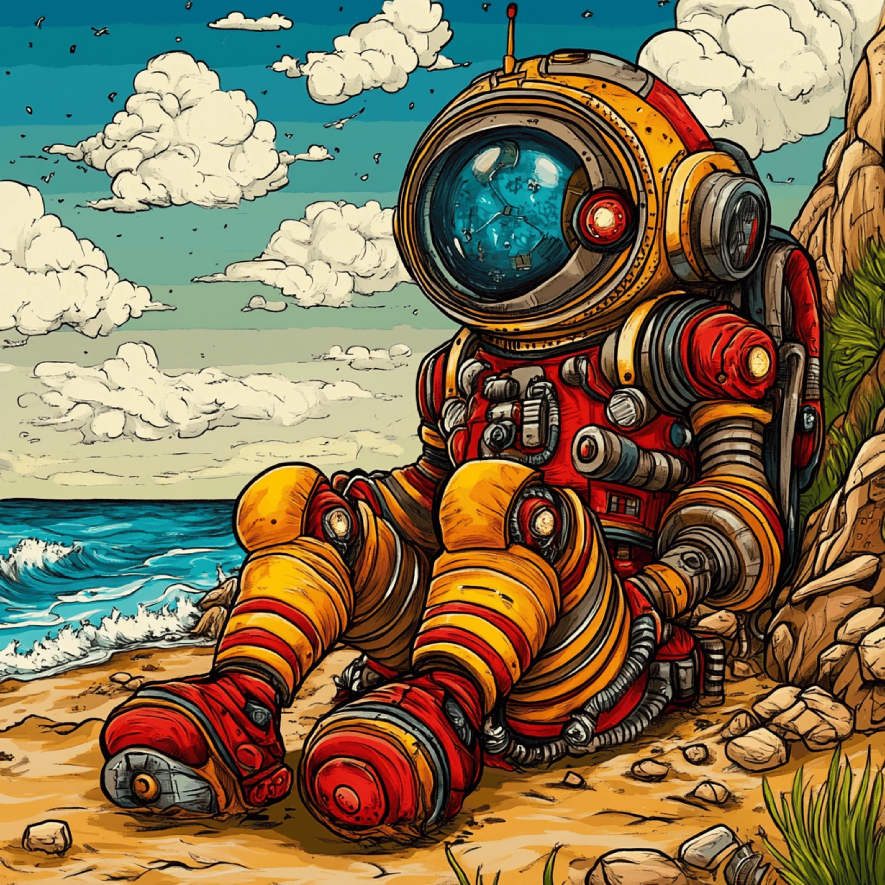 11 Vibrant Spaceman Beach Seaside Kids Art Print, Digital Images Poster Artwork, Large Square Digital Artwork, Kids Room Decor