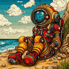 11 Vibrant Spaceman Beach Seaside Kids Art Print, Digital Images Poster Artwork, Large Square Digital Artwork, Kids Room Decor
