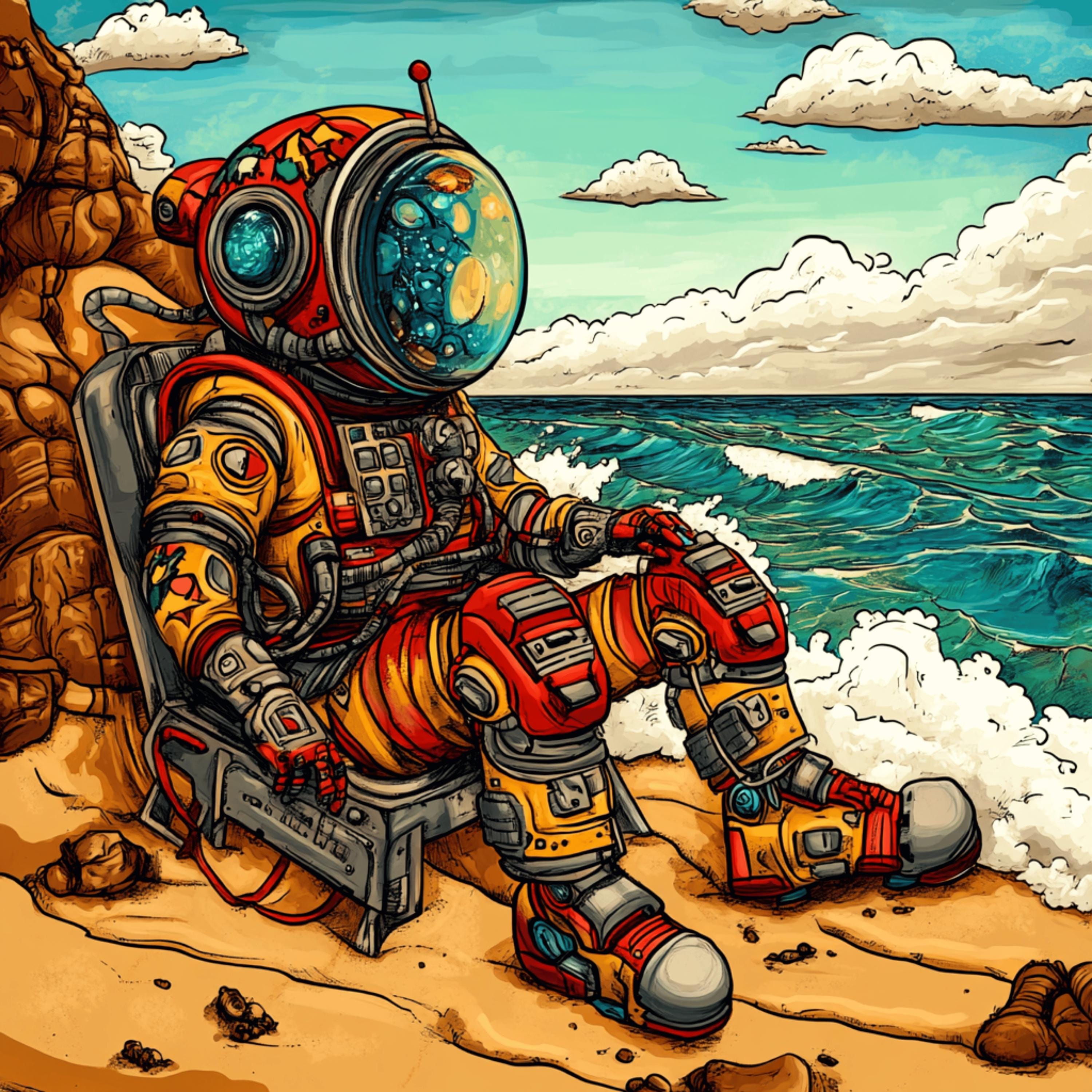 11 Vibrant Spaceman Beach Seaside Kids Art Print, Digital Images Poster Artwork, Large Square Digital Artwork, Kids Room Decor