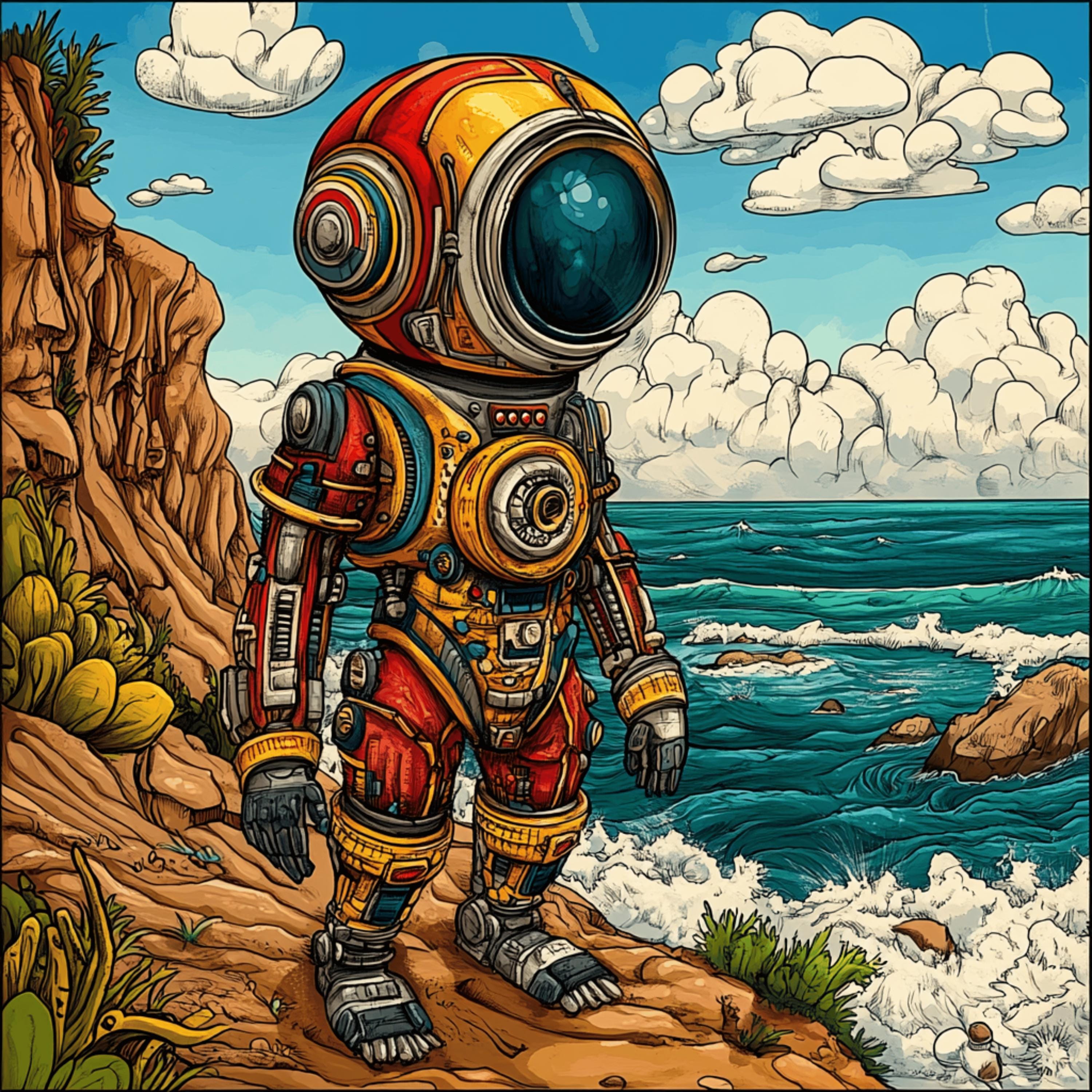 11 Vibrant Spaceman Beach Seaside Kids Art Print, Digital Images Poster Artwork, Large Square Digital Artwork, Kids Room Decor