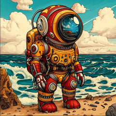 11 Vibrant Spaceman Beach Seaside Kids Art Print, Digital Images Poster Artwork, Large Square Digital Artwork, Kids Room Decor