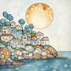 12 Pastel blue cream abstract Greek village digital art, 12 digital images of Greek village, large square poster artwork, wall decor