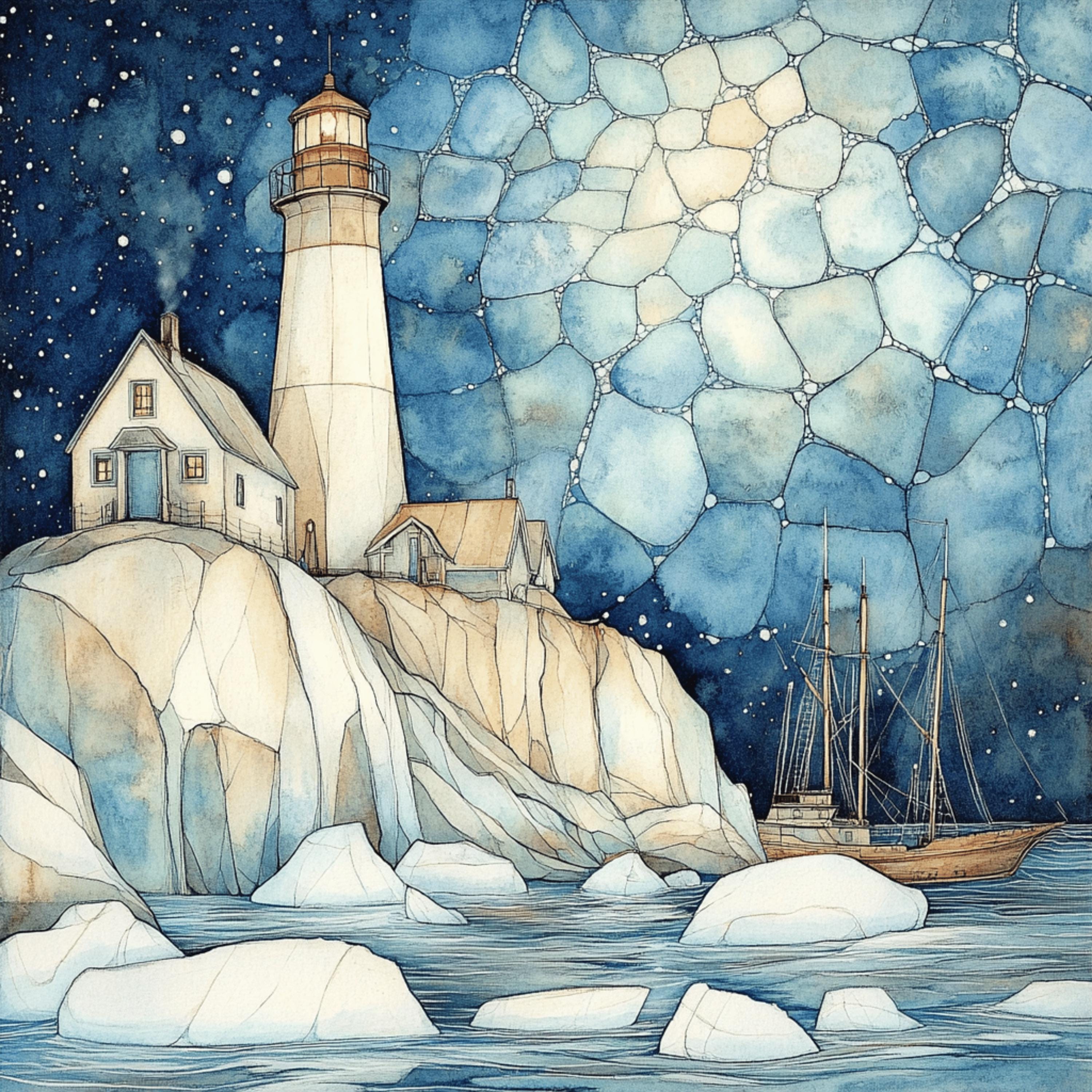 60 digital images pastel blue cream abstract ocean sailboat lighthouse underwater scene surrealism large quest art poster