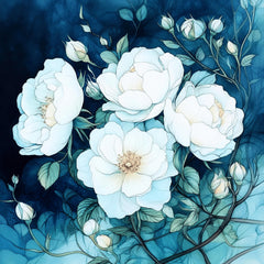 12 Large Square Boho Artwork, White Blue Flower Digital Images, Set of 12, Floral Wall Art, Botanical Print, Home Decor