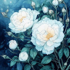 12 Large Square Boho Artwork, White Blue Flower Digital Images, Set of 12, Floral Wall Art, Botanical Print, Home Decor