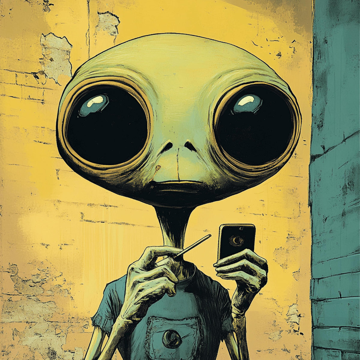 11 Alien digital art digital images, comic book style, extraterrestrial wall decor, large square wall artwork, sci-fi home decor