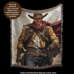 Western Cowboy Art Wall Tapestry, Rustic Decor Woven Blanket, Southwestern Wall Hanging, Three Sizes Available, Customisable Art
