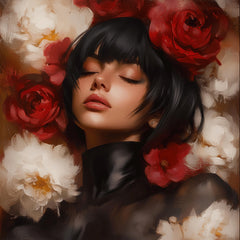 11 Digital Art, Sultry Woman, Portrait, Painterly Style Realism Blended With Impressionism, Large Square Artwork, Overthebed Wall Art Decor.