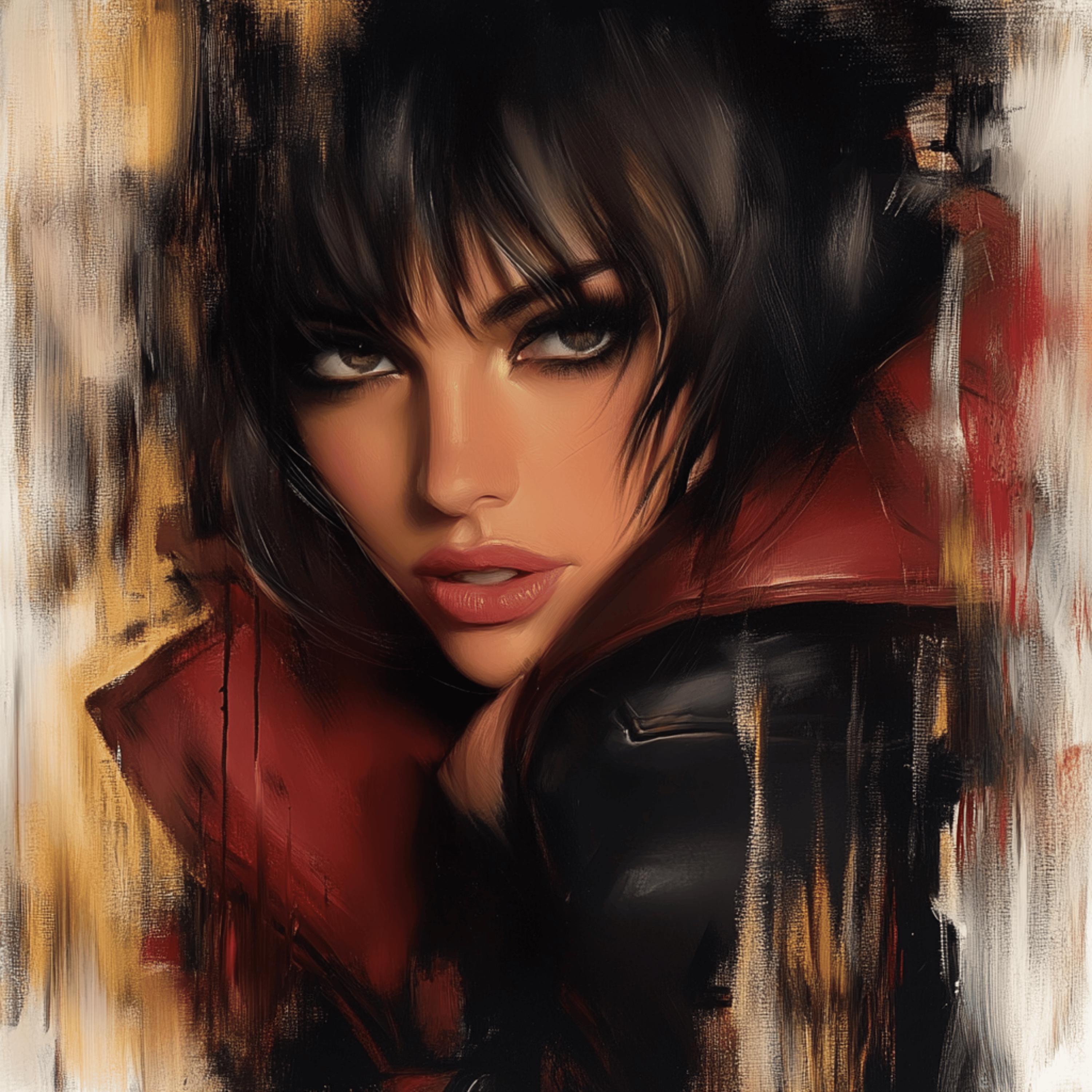 11 Digital Art, Sultry Woman, Portrait, Painterly Style Realism Blended With Impressionism, Large Square Artwork, Overthebed Wall Art Decor.