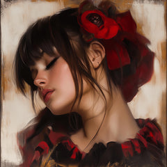 11 Digital Art, Sultry Woman, Portrait, Painterly Style Realism Blended With Impressionism, Large Square Artwork, Overthebed Wall Art Decor.
