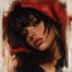 11 Digital Art, Sultry Woman, Portrait, Painterly Style Realism Blended With Impressionism, Large Square Artwork, Overthebed Wall Art Decor.