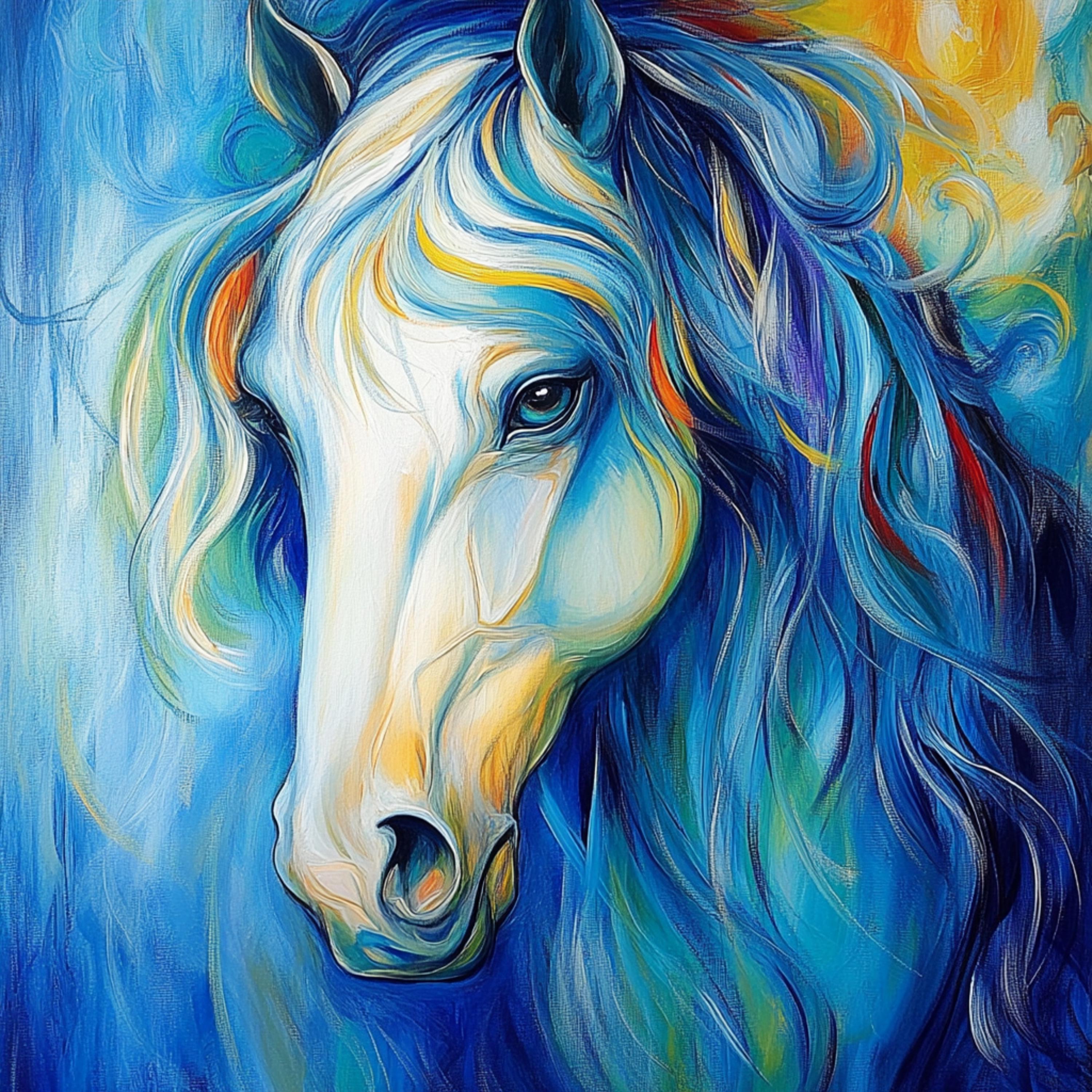 40 Whimsical Horse Equestrian Poster, Large Square Artwork, 40 Digital Images Bundle, Colorful Horse Wall Art, Unique Gift