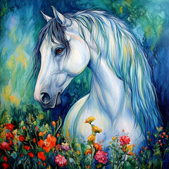 40 Whimsical Horse Equestrian Poster, Large Square Artwork, 40 Digital Images Bundle, Colorful Horse Wall Art, Unique Gift