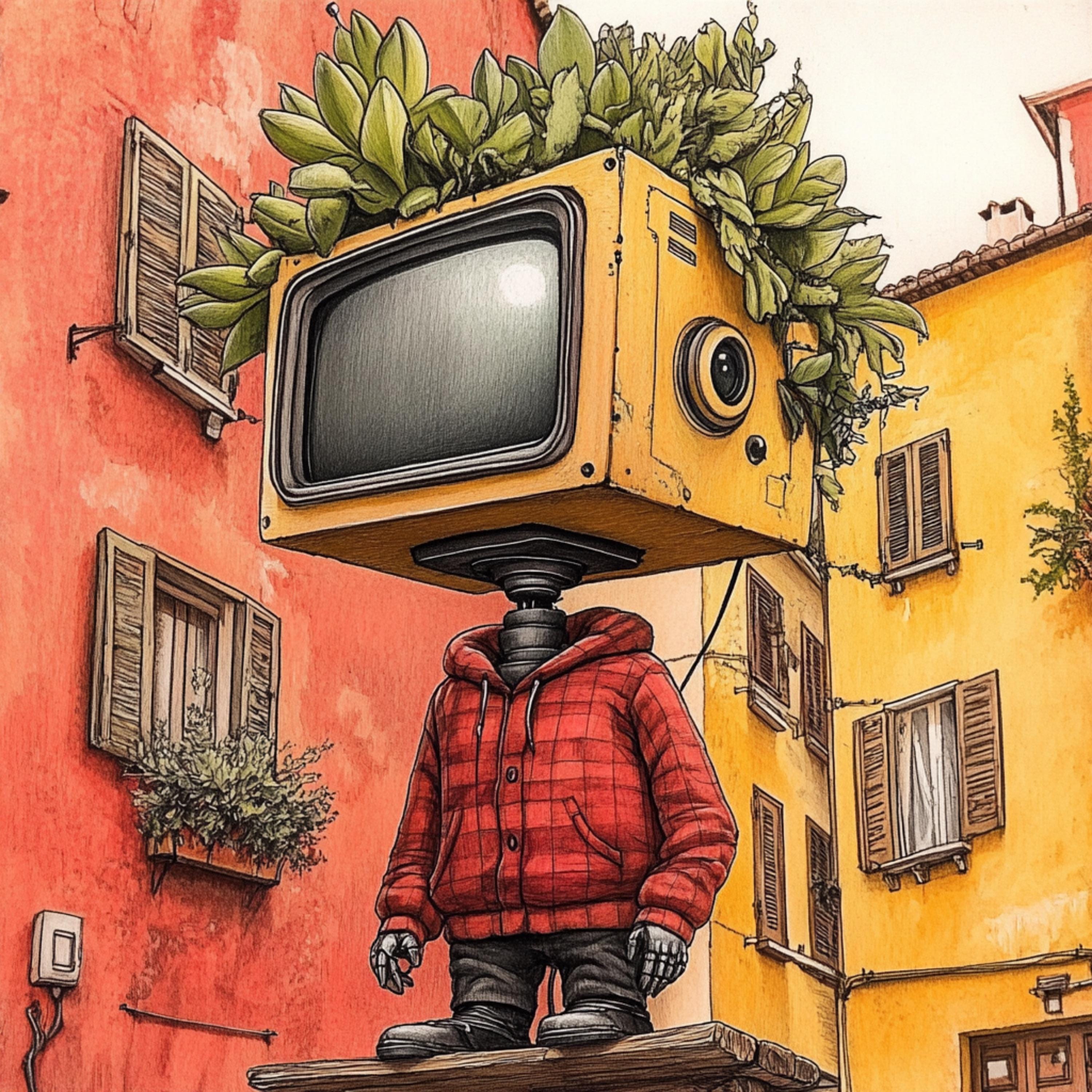 12 Digital Images of Robot TV Head Art, Large Square Artwork Poster for Wall Decor, Quirky and Unique Robotics Art Print for Home