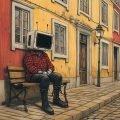 12 Digital Images of Robot TV Head Art, Large Square Artwork Poster for Wall Decor, Quirky and Unique Robotics Art Print for Home